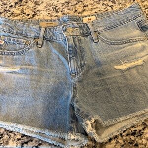 AG Adriano Goldschmied Distressed Light Blue Denim Shorts
